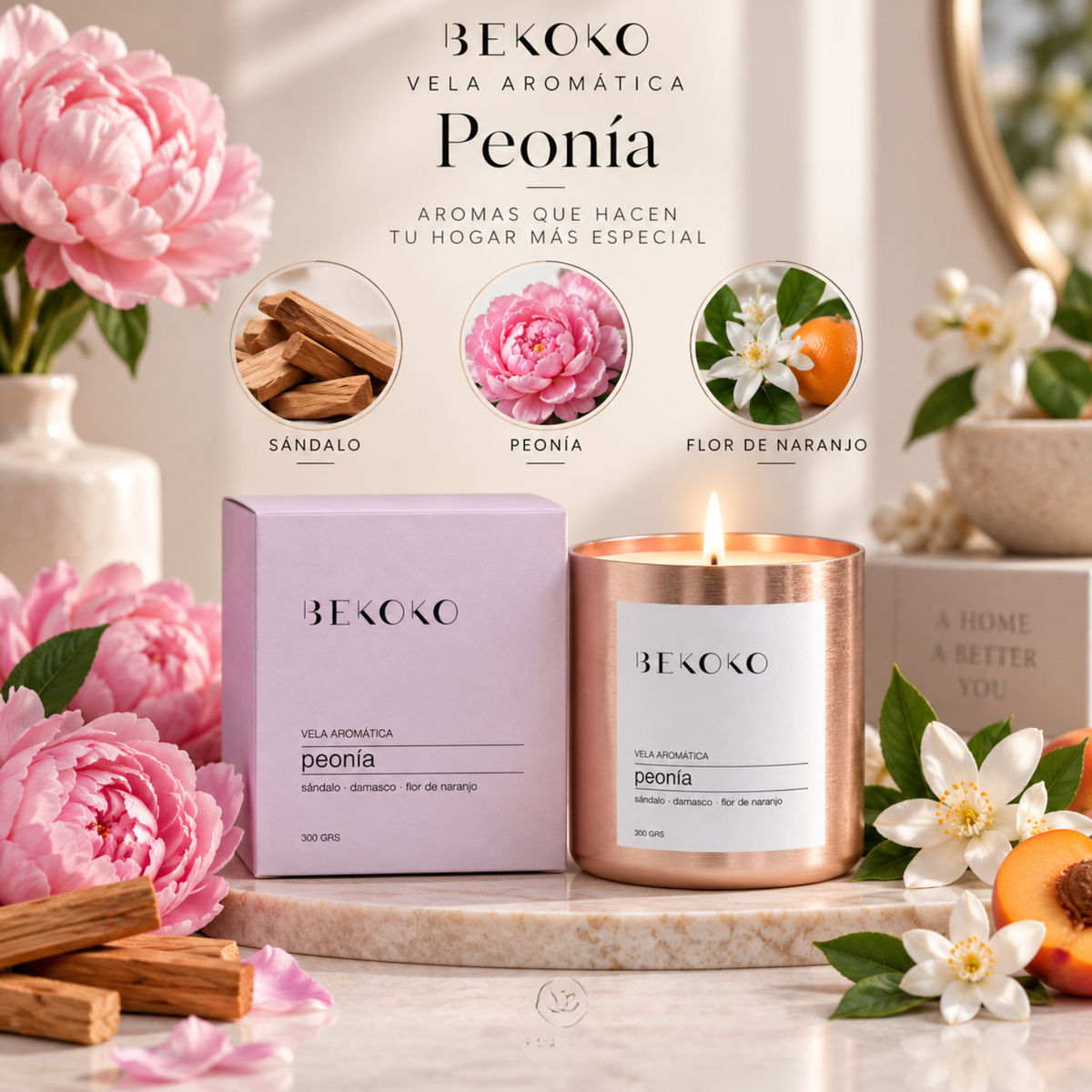 Vela Aromática Soja Decorativa Peonía