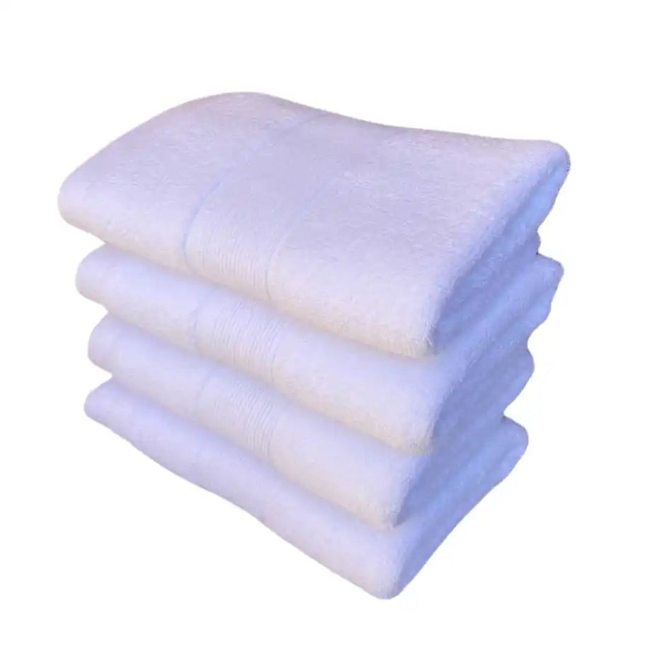Conjunto de 4 toallas blancas de algodón de 130 g, ideales para hotel o spa, de la marca Enigma Store.