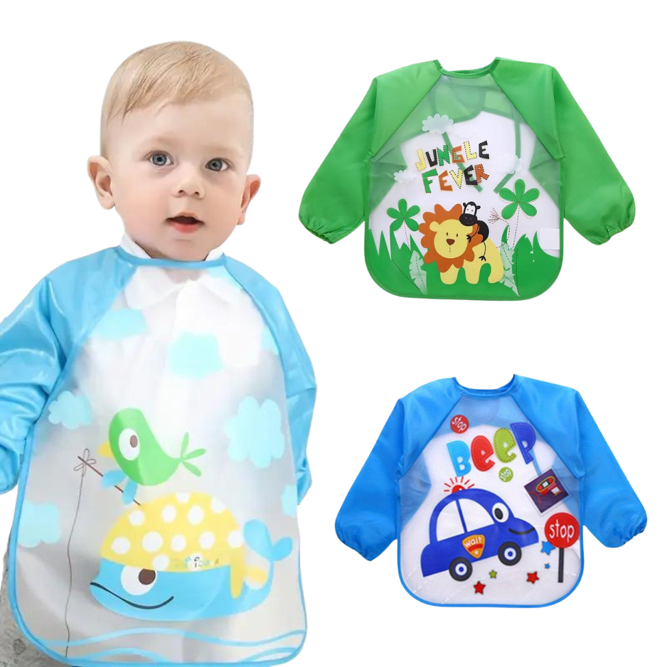 Pack 3 Baberos Con Manga Impermeable Bolsillo Niña Niño Bebe