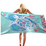 Toalla para mujer de microfibra en color azul, secado rápido, ideal para playa y viajes, tamaño 75x150 cm.