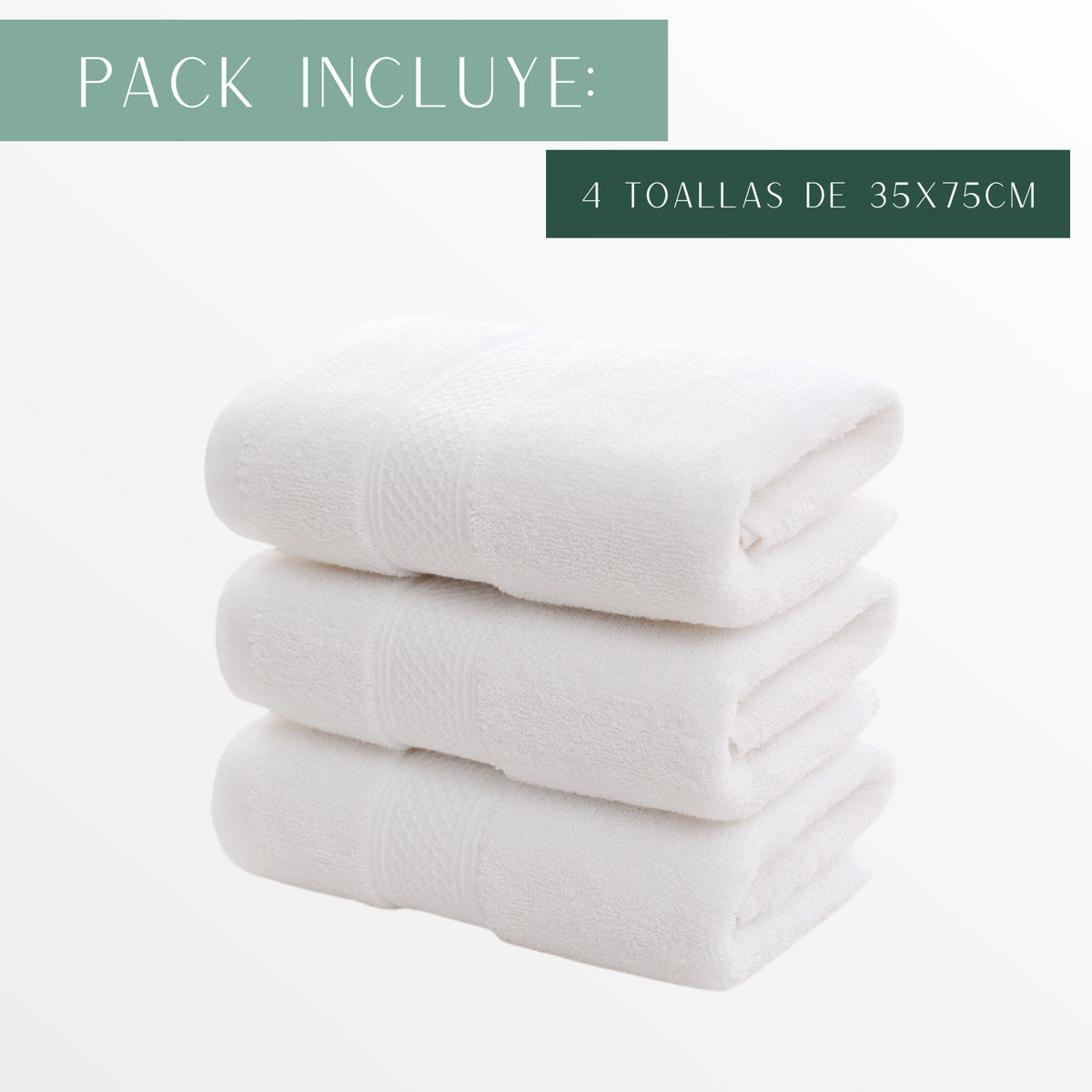 Pack 4 Toalla Blanca Mano Algodon Peluqueria Hotel Spa 35x75