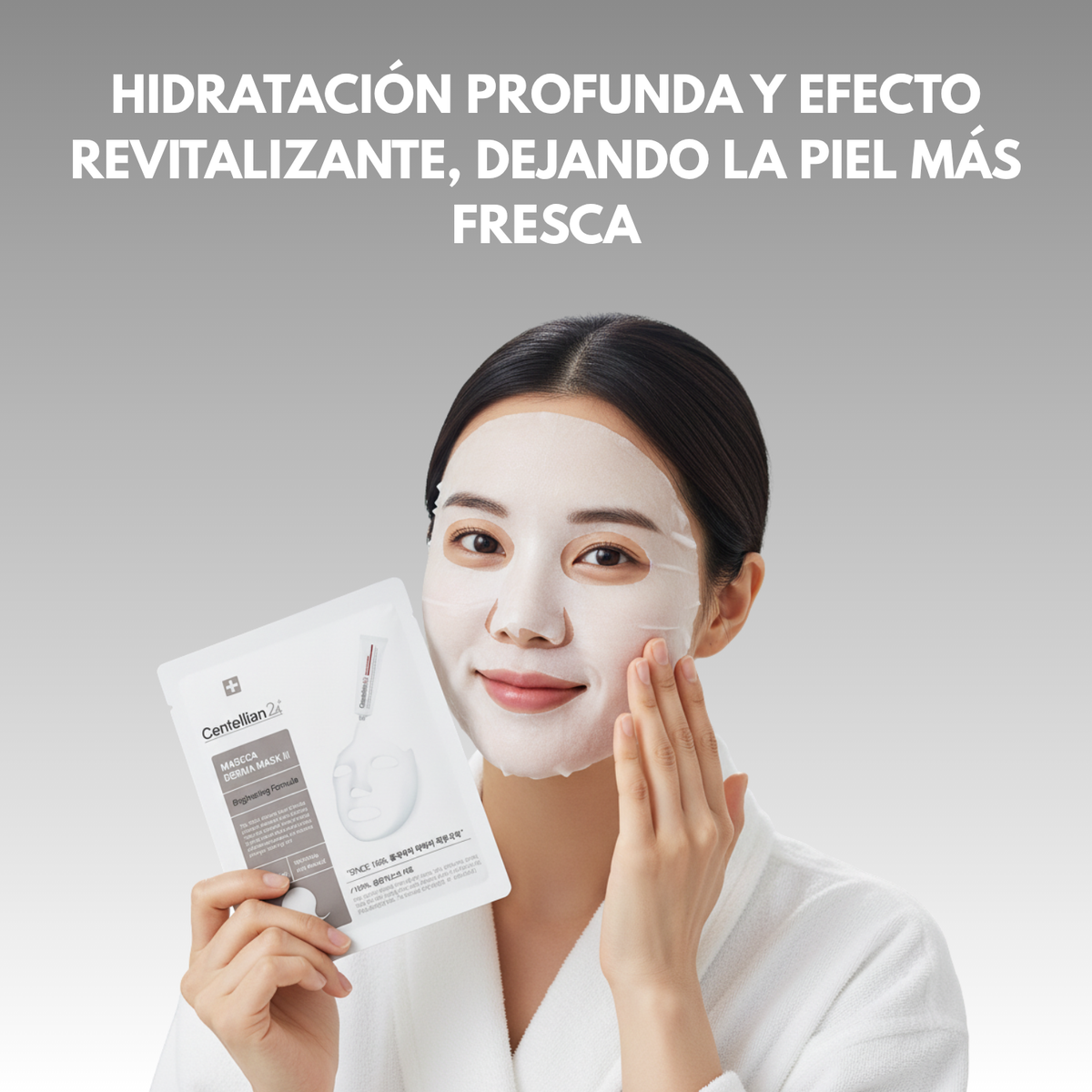 Mascarilla coreana CENTELLIAN 24 Madeca Derma para tonificación y luminosidad de la piel, en envase blanco y suave textura.