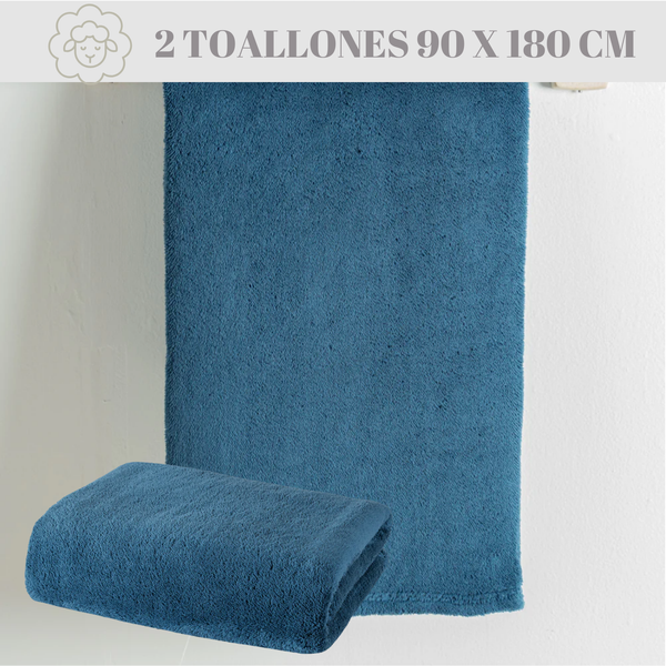 Set 2 Toallas De Baño Grande Microfibra Azul Toallon 90x180cm