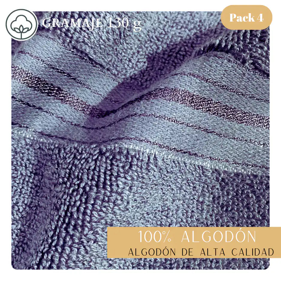 Set de 4 toallas de algodón grafito de 130 g, ideales para hotel y spa, suaves y absorbentes.
