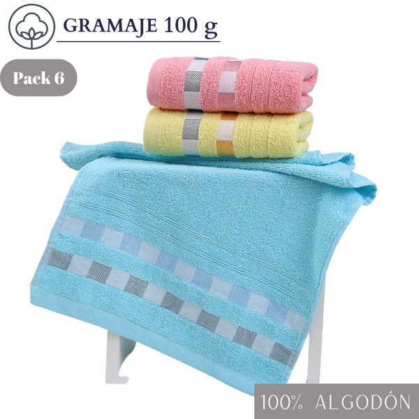 Pack 6 Toallas De Mano Algodon Baño Cocina Hotel Spa 35x75cm