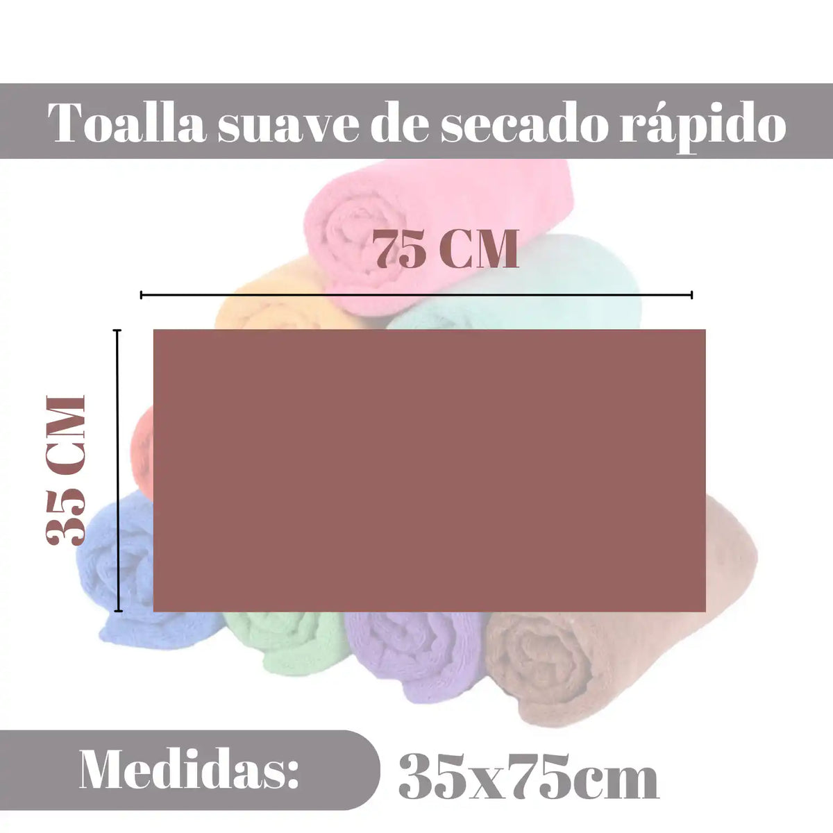 Seis toallas de mano de microfibra Enigma Store en colores variados, tamaño 35x75 cm, ideales para baño, spa y cocina.