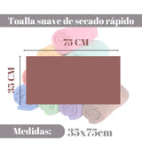 Seis toallas de mano de microfibra Enigma Store en colores variados, tamaño 35x75 cm, ideales para baño, spa y cocina.
