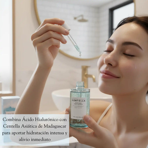 Ampolla hidratante SKIN1004 Hyalu-Cica First Ampoule de 100ml para cuidado de la piel coreano, con ingredientes calmantes y reparadores.