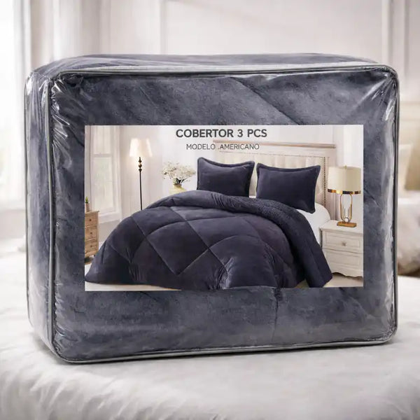 Cobertor gris oscuro y fundas premium de Enigma Store, suave y elegante, ideal para decorar y abrigar en el hogar.