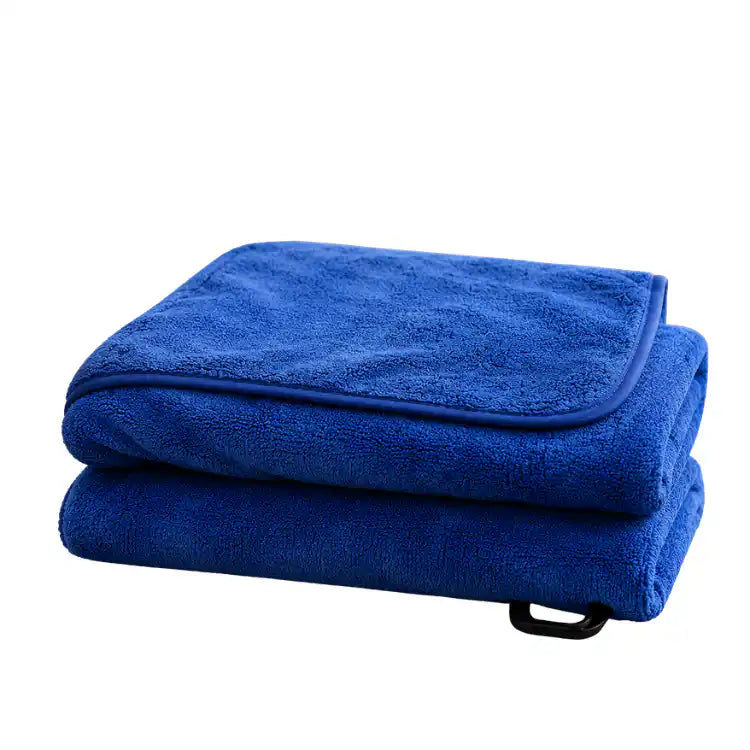 Juego de 2 toallas de baño grandes en microfibra azul, 90x180cm, con textura suave y de alta absorción de la marca Enigma Store.