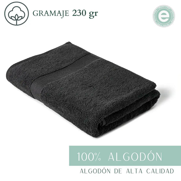Pack de 3 toallas de algodón negras de 50x100 cm para peluquería, piso o hotel, con textura suave y absorbente.