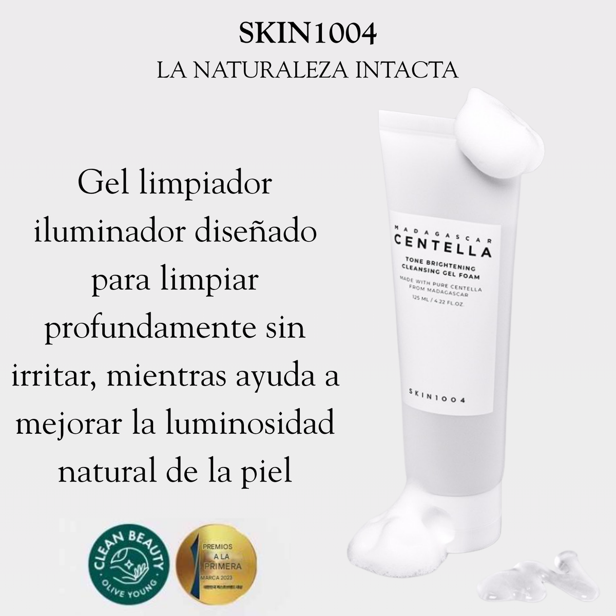Gel facial limpiador blanqueador SKIN1004 para la piel, con espuma suave y fórmula coreana de 125 ml, ideal para limpieza diaria.