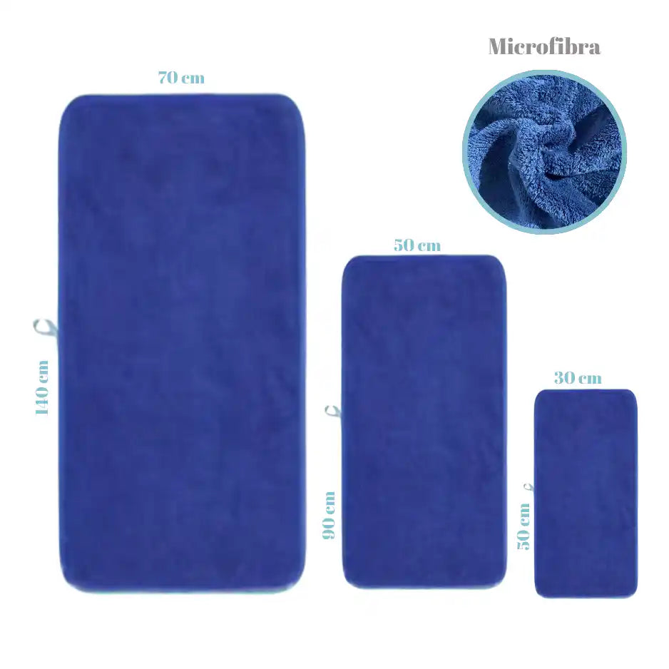 Set de 3 toallas azul para cuerpo, manos y cara de microfibra, suaves y absorbentes, de la marca Enigma Store.