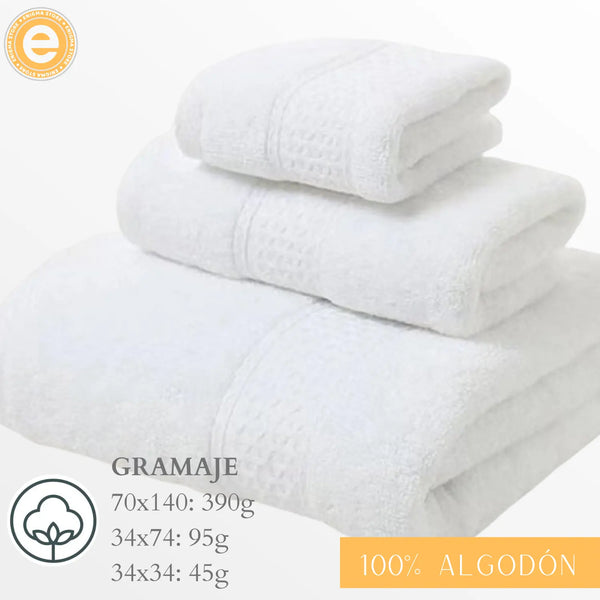 Set de 3 toallas de algodón suave para cuerpo, mano y cara, en colores variados, de marca Enigma Store.