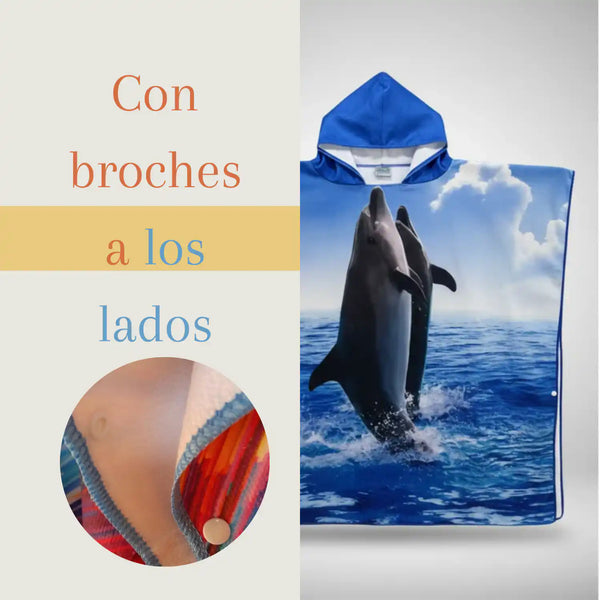Toalla con capucha para playa adulta en estilo surf de Enigma Store, con broches tipo poncho para hombres, en color azul.