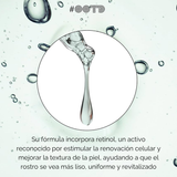 Mascarilla facial coreana OOTD Retinol Serum Plumping, con textura cremosa y envase blanco, para piel hidratada y rejuvenecida.