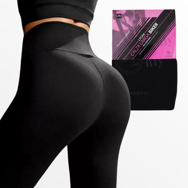 Calza Mujer Negra Larga Biker Deportes Lycra