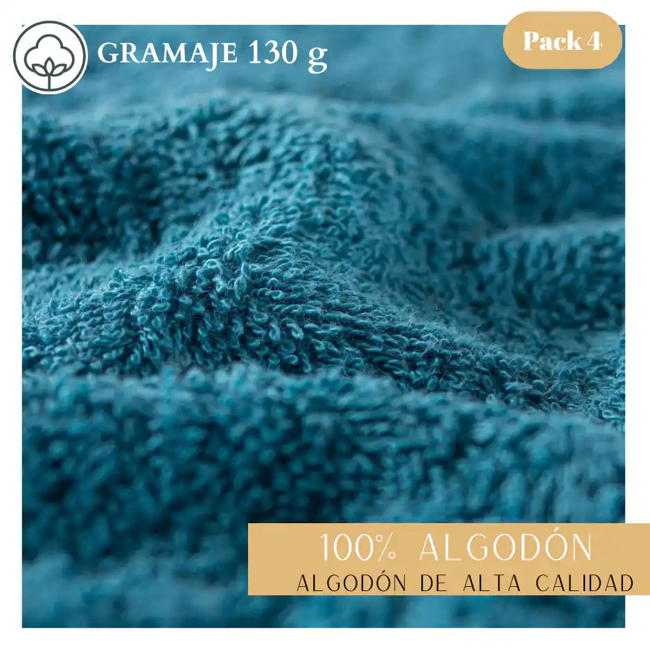 Toallas de algodón azul profundo de 130 g, pack de 4, ideales para hotel o spa, de la marca Enigma Store.