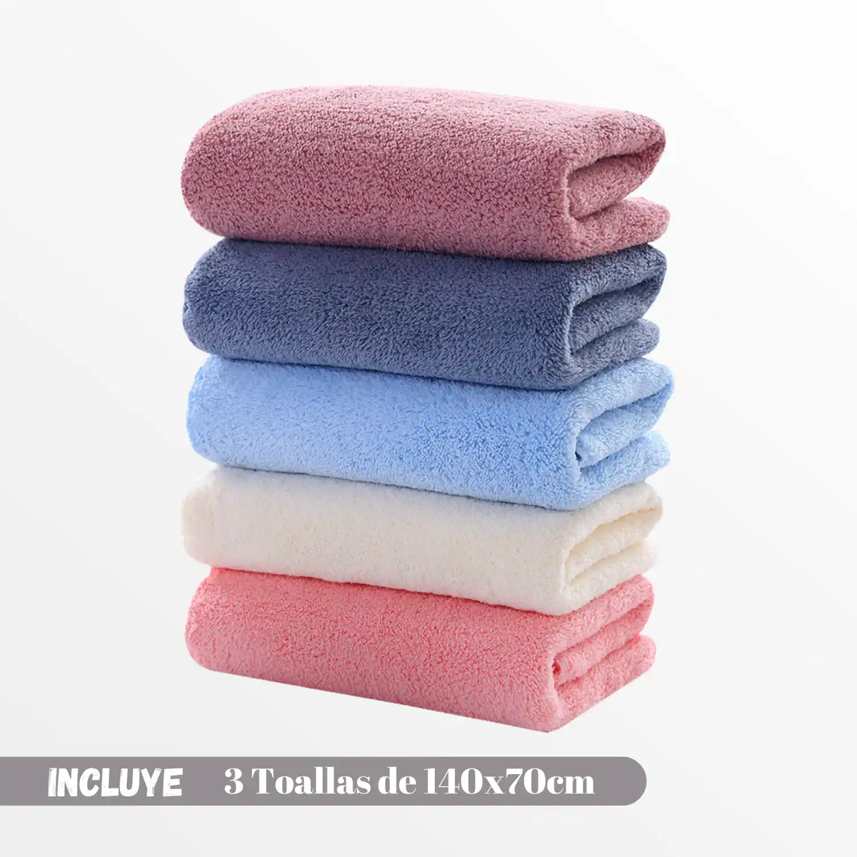 Conjunto de 3 toallas de baño de microfibra de secado rápido, ideales para deporte y viajes, en color azul y gris.