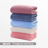 Conjunto de 3 toallas de baño de microfibra de secado rápido, ideales para deporte y viajes, en color azul y gris.
