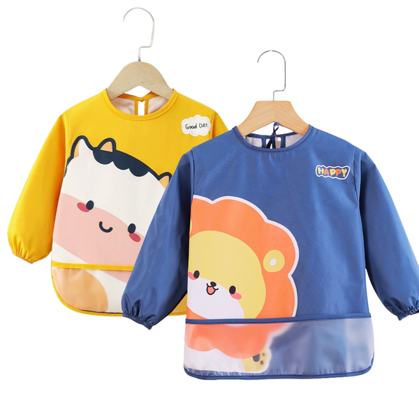 Pack 2 Delantal Infantil Manga Larga Impermeable Con Bolsillo 5-6 años