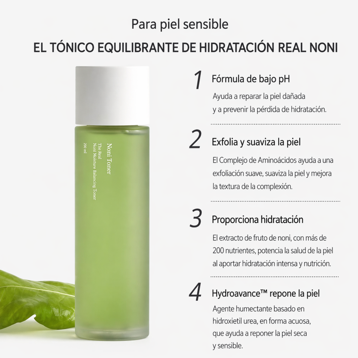 Tónico hidratante CELIMAX THE REAL NONI para cuidado facial, frasco de 150ml con líquido transparente y etiqueta en la botella