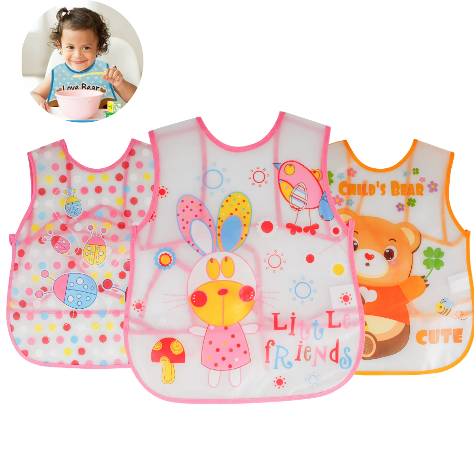 Pack 3 Baberos Sin Manga Impermeable Bolsillo Niña Niño Bebe