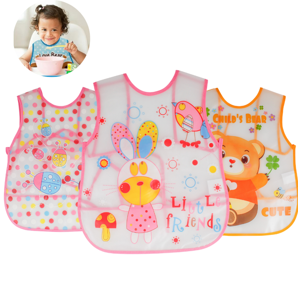 Pack 3 Baberos Sin Manga Impermeable Bolsillo Niña Niño Bebe