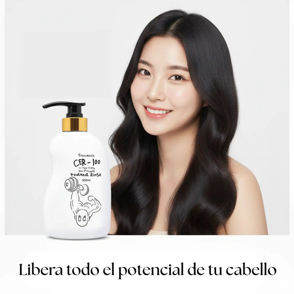 Tratamiento capilar Elizavecca CER-100 Collagen Hair A+ Muscle, en frasco de 500 ml con etiqueta visible.