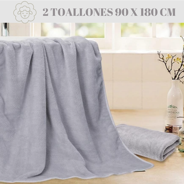 Set 2 Toallas De Baño Grande Microfibra Gris Toallon 90x180cm