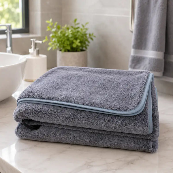 Set de 2 toallas de baño grandes de microfibra gris, toallas de 90x180 cm, suave y absorbente para uso diario.