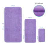 Set de 3 toallas de microfibra color lila para cuerpo, manos y cara, de la marca Enigma Store, con textura suave y absorbente.