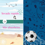 Toalla para niño de microfibra Enigma Store, secado rápido, playa y viaje, tamaño 75x150 cm, en tonos azules y blancos.