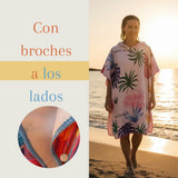 Toalla capucha de playa para adultos tipo surf poncho mujer, con broches, en color alegre y tejido suave de algodón.