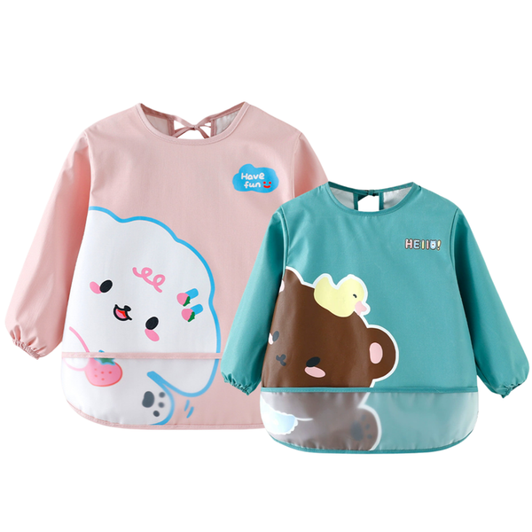 Pack 2 Delantal Infantil Manga Larga Impermeable Con Bolsillo 1-2 años