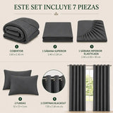 Conjunto de cobertor Queen de 7 piezas en color gris oscuro, incluye mantas y fundas, de la marca Enigma Store.