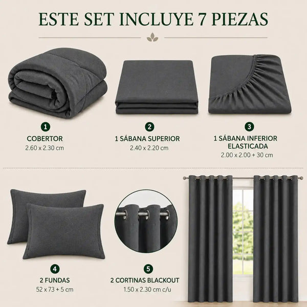 Conjunto de cobertor Queen de 7 piezas en color gris oscuro, incluye mantas y fundas, de la marca Enigma Store.