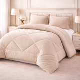 Cobertor beige y fundas premium Enigma Store, conjunto de cobertores suaves y elegantes para el hogar.