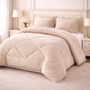 Cobertor beige y fundas premium Enigma Store, conjunto de cobertores suaves y elegantes para el hogar.