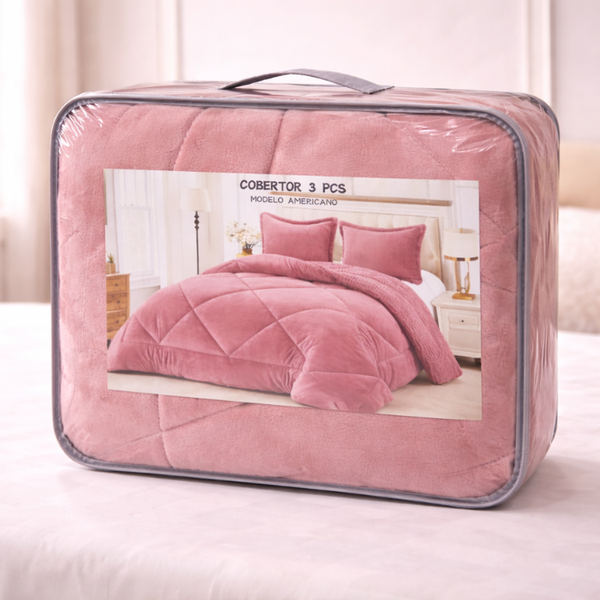 Cobertor rosa y fundas premium de Enigma Store, suave y acolchado para mayor comodidad y estilo en tu hogar.