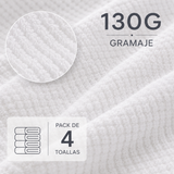 Toallas blancas de algodón Enigma Store, pack de 4, tamaño 75x35 cm y peso de 130 g, ideales para baño y hotel.