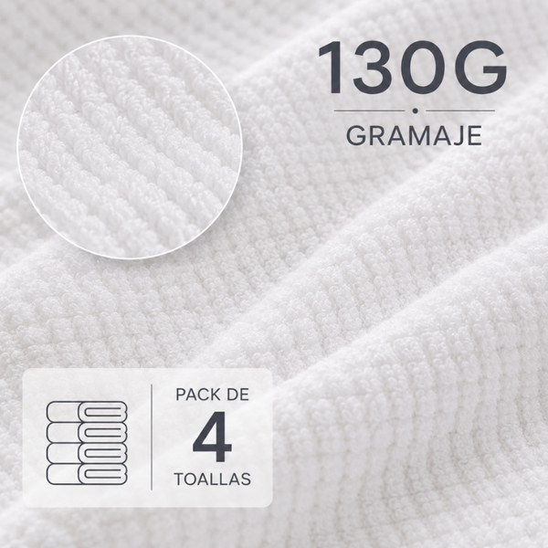 Toallas blancas de algodón Enigma Store, pack de 4, tamaño 75x35 cm y peso de 130 g, ideales para baño y hotel.