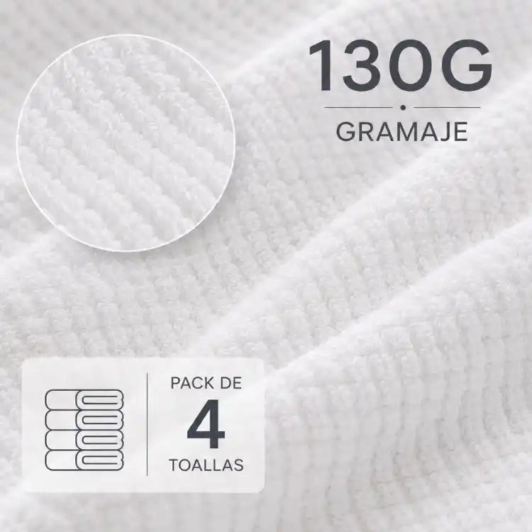 Toallas blancas de algodón Enigma Store, pack de 4, tamaño 75x35 cm y peso de 130 g, ideales para baño y hotel.