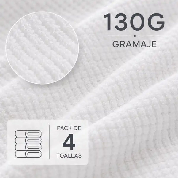 Toallas blancas de algodón Enigma Store, pack de 4, tamaño 75x35 cm y peso de 130 g, ideales para baño y hotel.
