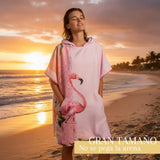 Toalla con capucha para playa mujer, de estilo surf poncho con broches, en color azul, ideal para secar y cubrirse en la playa.