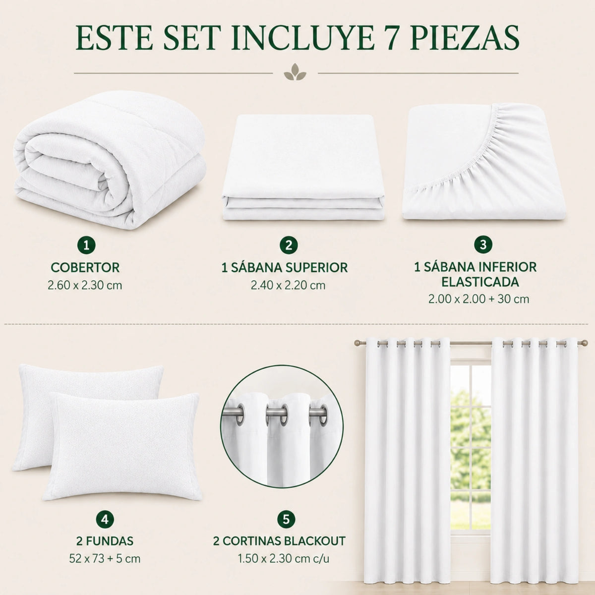 Set Cobertor Queen 7 Piezas Blanco