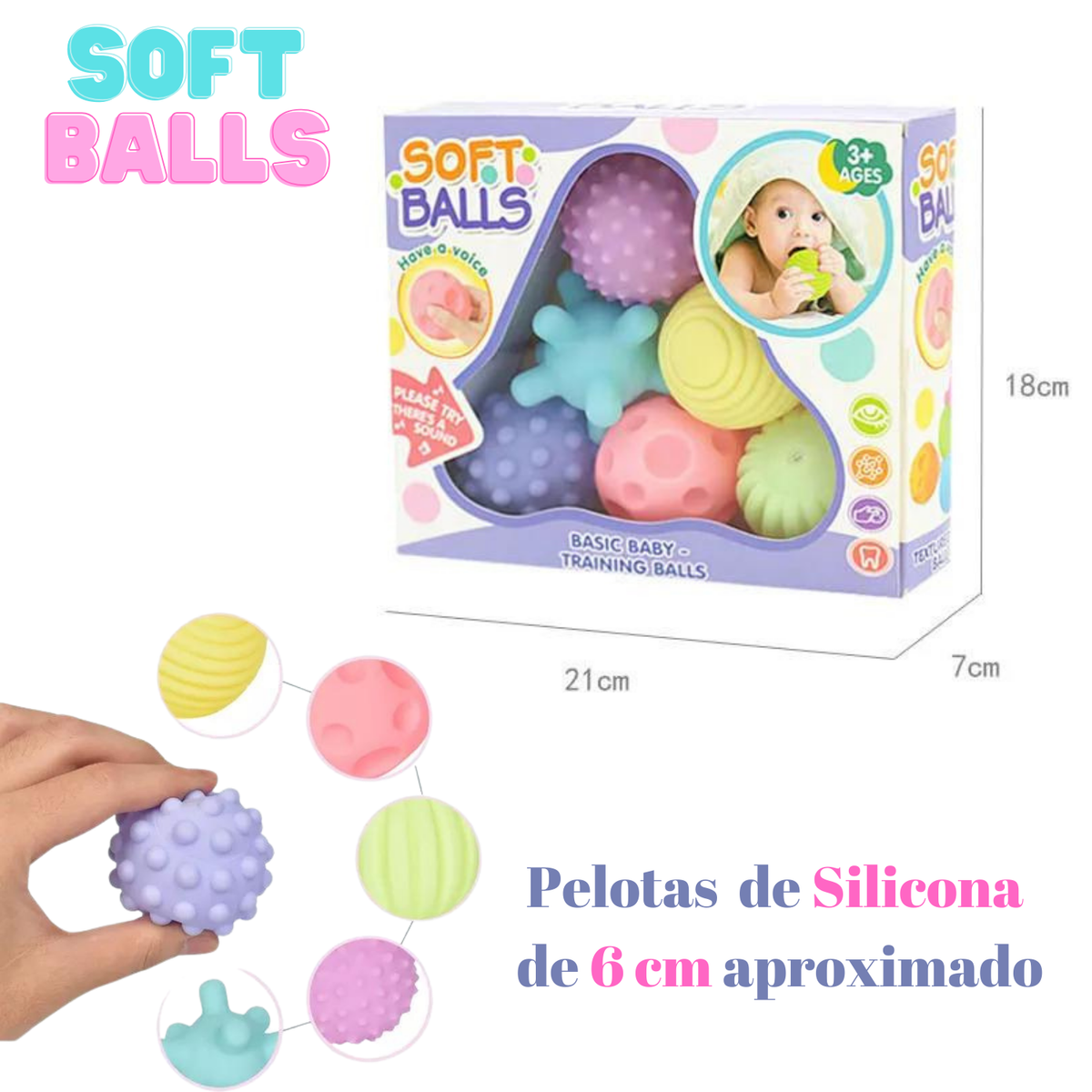 Soft Balls 6 Pelotas Sensoriales Texturizadas Para Bebes