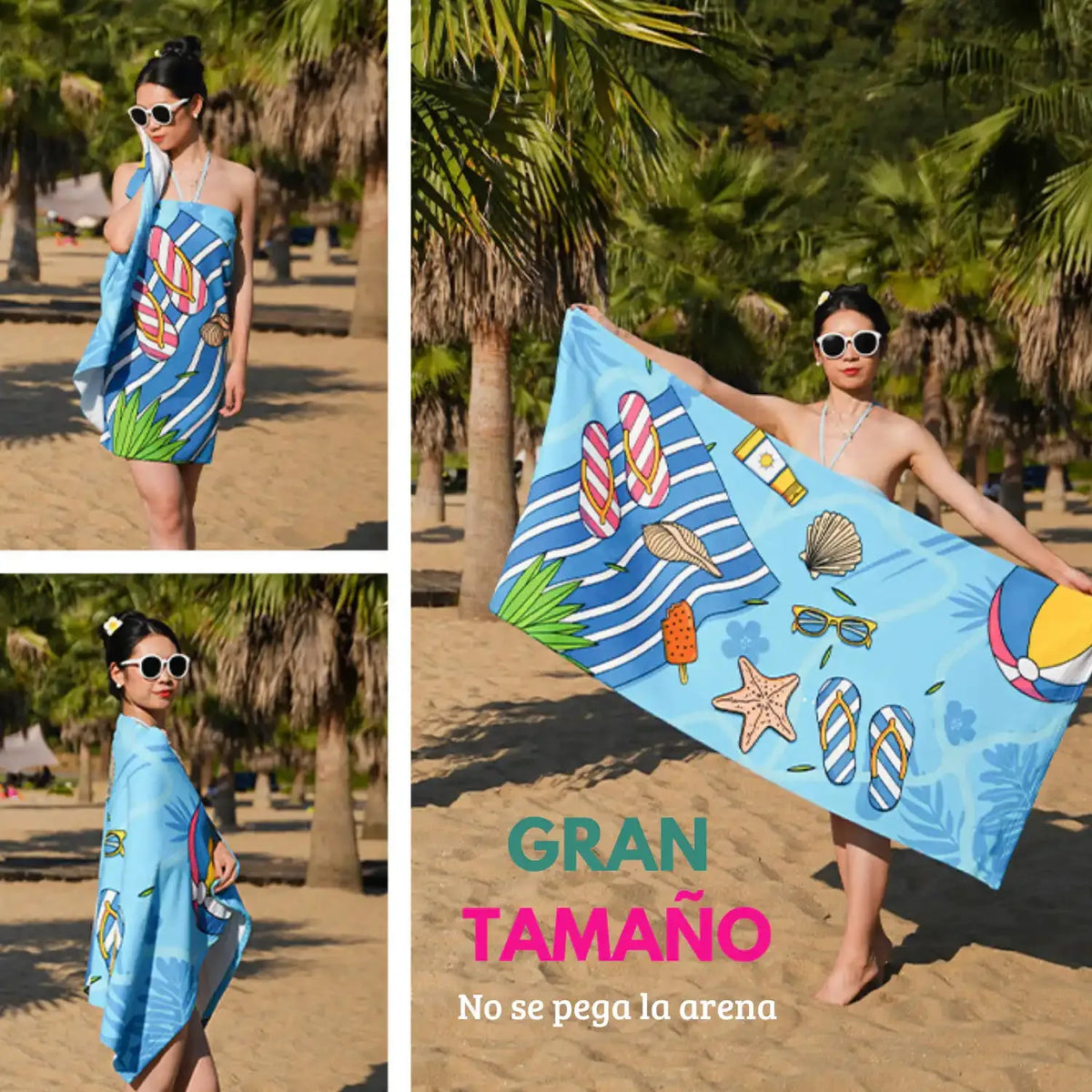 Toalla para niño de microfibra de secado rápido, playa y viaje, tamaño 75x150 cm, en colores vivos y suaves.