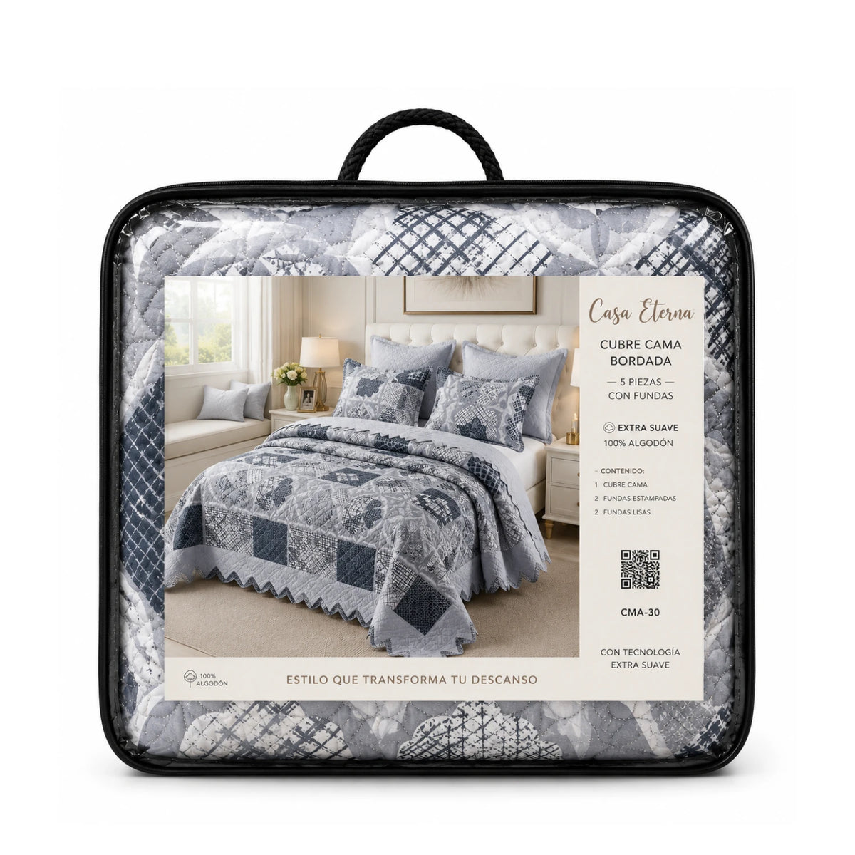 Cubrecama Quilt Bordado King 5 Piezas Geometrico