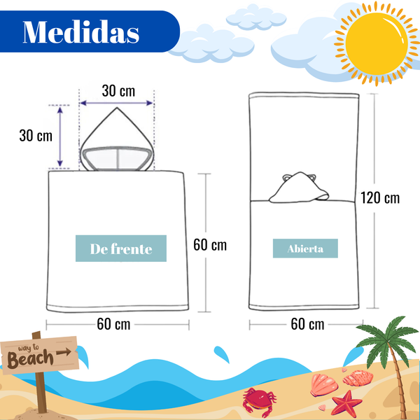 Toalla Capucha De Playa tipo poncho microfibra niño